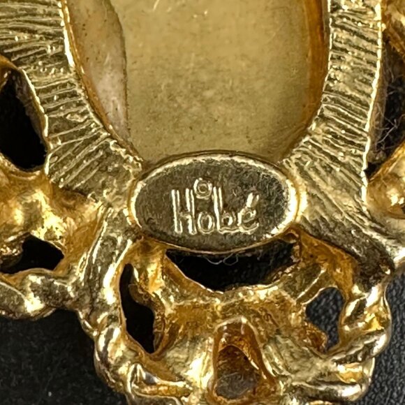 Vintage Dangle Earrings Hobe Embroidered Floral Gold Tone Faux Pearls Flowers - Picture 7 of 9